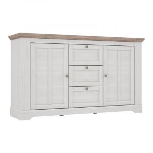 Buffet 160 cm 2 portes 3 tiroirs décor chêne clair blanchi - ANGELE