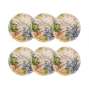 Novastyl Lot de 6 assiettes plates motif aquatique en grès 26cm