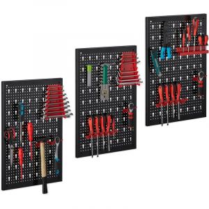 Relaxdays Panneau d’outils en 3 pièces, avec 17 supports, perforé de 60x39 cm Hxl, en métal, noir-rouge