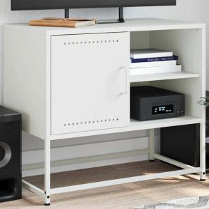 VidaXL Meuble TV blanc 68x39x60,5 cm acier, support TV, buffet TV, meuble multimédia, banc TV, armoire hifi, centre de divertissement, console TV
