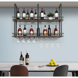 [en.casa] - Casier à vin suspendu Hubro métal 120 x 30 x 85 cm noir effet noyer