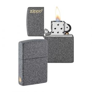 Zippo Briquet Temp&ecirc;te - Logo & Design Flamme - Iron Stone - Rechargeable - R&eacute;utilisable - Design Coupe-Vent - Coffret Cadeau Fabriqu&eacute; aux &Eacute;tats-Unis - Exclusivit&eacute; Amazon