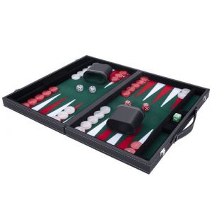 Image de Engelhart 250511- Backgammon Pro 18" 45,5 cm- Haute qualité -Simili Cuir, Feutre spécial incrusté, jetons et dés nacrés