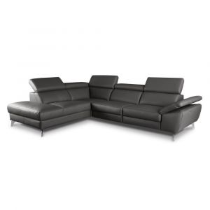 Canapé angle gauche relax électrique cuir anthracite 5 places