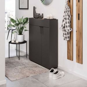 M&S Germania Armoire &agrave; Chaussures 1319-549 GW-Ameca, en Graphite/ch&ecirc;ne de Navarra repro., avec Amortisseur de Porte, 83 x 99 x 22 cm (LxHxP)