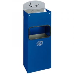 Certeo Cendrier mural avec plaque de signalisation - h x l x p 505 x 200 x 125 mm - bleu gentiane - Coloris des cendriers: Bleu gentiane