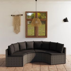VidaXL Salon de Jardin 4 pcs avec Coussins Mobilier de Patio Meubles de Jardin Mobilier de Terrasse Meubles d'Ext&eacute;rieur R&eacute;sine Tress&eacute;e Gris