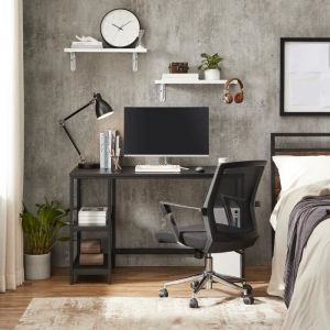 Bureau avec 2 &eacute;tag&egrave;res r&eacute;versibles industriel effet bois noir