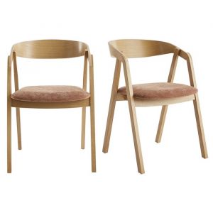Chaises scandinaves empilables en bois clair chêne massif et tissu effet velours texturé terracotta (lot de 2) LOVA -