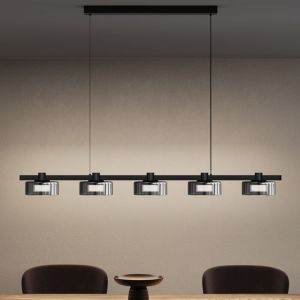 Suspension Luminaire Plafonnier Lustre Chambre Salon Trois Températures de couleur Hauteur Réglable Éclairage Intérieur led Noir 118.5×100CM LED55W
