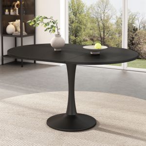 Modfu - Table à manger 140x100x75cm, rétractable, plateau 3 pièces, design moderne et minimaliste, mdf, noir
