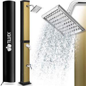 Tillvex Douche solaire 20 - 35 litres - Housse de protection incluse, Douche de jardin solaire - Douche de jardin chaude - Sans raccordement