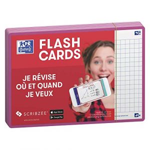 Oxford 80 flashcards - 10,5 x 14,8 cm - Flash 2.0 - Petits carreaux - cadre fuchsia