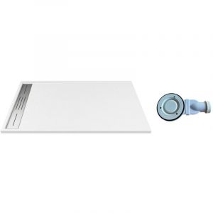 Vente-unique - Receveur à poser ou à encastrer découpable en résine avec siphon - Blanc - 160 x 90 cm - lyrosa