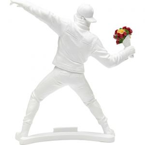 Kare Design Kare Figurine décorative Design Street Art Bouquet - Blanc - Objet de décoration - Homme avec Bouquet de Fleurs dans la Main - 27 x 7 x 24 cm (H x l x P)