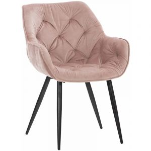 Image de Décoshop26 Chaise de coiffeuse salon bureau rembourre confortable et moderne capitonne velours rose