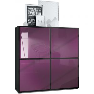 Buffet haut Armoire Cabinet Commode Cuba V2 Noir mat - haute brillance - Portes en M&ucirc;re laqu&eacute; haute brillance - Portes en M&ucirc;re laqu&eacute; haute brillance