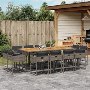 Image de VidaXL Ensemble à manger de jardin coussins 13 pcs gris résine tressée