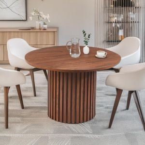 Cotecosy Table ronde extensible pied central style colonne Burkina 120-160cm Bois Noisette