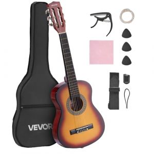 VEVOR Guitare Classique D&eacute;butants, 78 cm, Kit avec Cordes en Nylon, Housse de Transport, Sangle, Accordeur, Cordes Suppl&eacute;mentaires, M&eacute;diators, Capodastre, en Tilleul, pour Jeunes Enfants et Musiciens