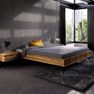 Terre de Nuit Lit en chêne massif clair 160x200 avec pieds inclinés en métal - LT36002