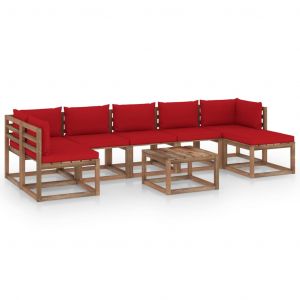 VidaXL Salon de jardin 8 pcs avec coussins rouge