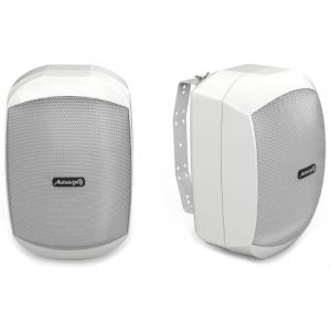 Image de Audibax Ovo 4 White - Enceintes Hi-FI Passives d'Étagère - Enceintes IP65 - Paire d'Enceintes 20W Continus - Alimentation Ligne 100V - Support Mural Inclus - Enceintes 4" Woofer