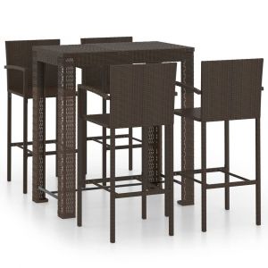 Jeu de bar de jardin 5 pièces avec accoudoirs résine tressée marron 02_0014486