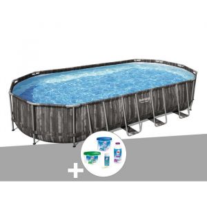 Bestway Kit piscine tubulaire ovale Power Steel décor bois 732 x 366 x 122 m + Kit de traitement au chlore
