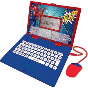 Lexibook JC598SPi5 Spider-Man Ordinateur Portable éducatif et bilingue Italien/Anglais Jouet avec 124 Activités pour Apprendre, Jouer à des Jeux et Musique Bleu/Blanc