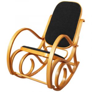 Décoshop26 Fauteuil à bascule rocking chair imitation chêne simili-cuir noir