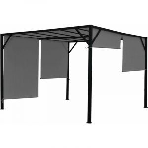 Décoshop26 Pergola arche pavillon de jardin terrasse auvent structure acier stable 6cm + toit ouvrant gris 4x4m 040004067