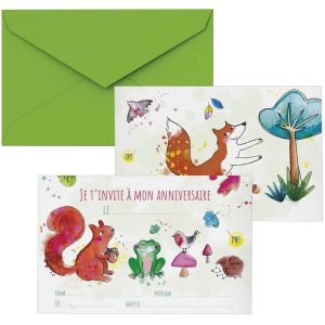 Ruedelafete Lot de 8 cartons d'invitation anniversaire Animaux de la forêt