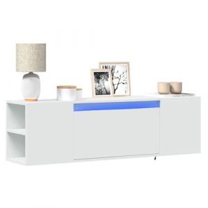 VidaXL Meuble TV mural avec lumi&egrave;res LED blanc 135x31x39,5 cm, meuble TV suspendu au mur, unit&eacute; TV flottante, support TV 852383