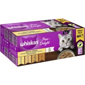 Image de Whiskas 1+ Nourriture humide pour chat Ragoût Volaille au choix en gelée, 40 x 85 g (1 paquet) – Nourriture humide de qualité supérieure pour chats adultes en 40 sachets portions