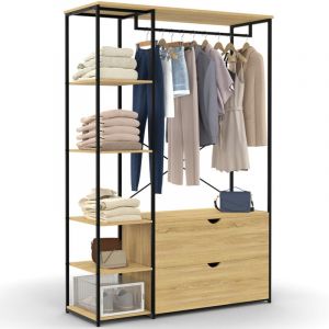 Idmarket Dressing penderie étagères L. 113 cm DETROIT 2 tiroirs design industriel