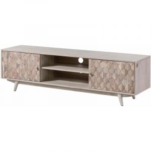 Meuble TV en bois d'acacia laqué blanc MOSAYK 211