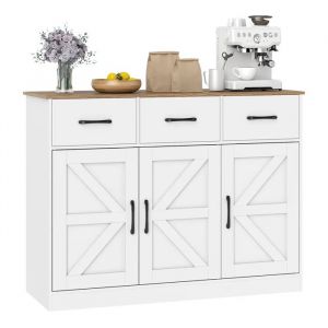 Buffet de Cuisine COSTWAY, Tiroirs et Portes, &Eacute;tag&egrave;res R&eacute;glables, Armoire de Rangement pour Salle &agrave; Manger Salon Bureau, Blanc