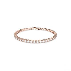 Swarovski Bracelet Matrix Tennis, Coupe ronde, Blanc, Placage de ton or rosé
