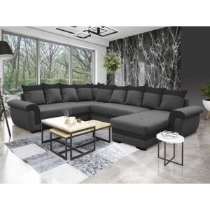 Bestmobilier - Henry - canapé panoramique réversible convertible - avec coffre - en tissu et pu - 7 places - gris / noir - Gris / Noir