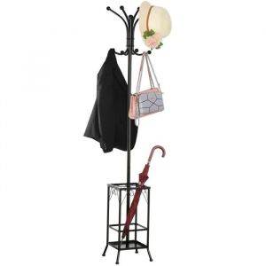Yaheetech Portemanteau sur Pied en Métal avec Porte-parapluie Meuble d’entrée Chambre Vestiaire Couloir Hauteur 186 cm Noir