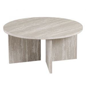 DRASIR - Table basse ronde couleur travertin gris D90 cm