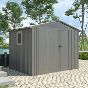 Trigano Abri de jardin métal gris taupe 5.71 m² + kit d'ancrage