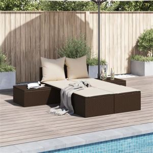 VidaXL Chaise longue double avec coussins marron résine tressée, chaise longue, chaise longue d'extérieur, lit de jour de jardin 368390