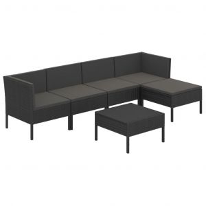 VidaXL Salon de jardin 6 pcs, avec coussins R&eacute;sine tress&eacute;e Noir.
