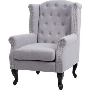 D&eacute;coshop26 Fauteuil chesterfield fauteuil rela par ation fauteuil club tissu/te par tile gris