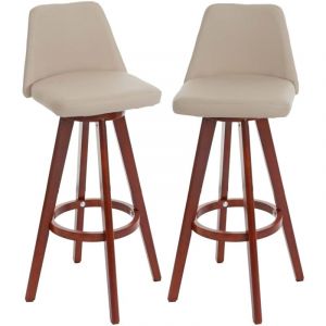 Décoshop26 Lot de 2 tabourets de bar chaises comptoir rotatif en pvc crème et bois 040007455