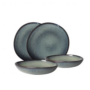 Villeroy & Boch Like. by - Lave Ensemble De Vaisselle En Grès, 4 P., Look Poterie, Service De Table Pour 2 Personnes, Gris