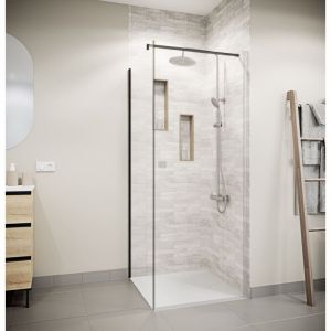 Aurlane Paroi de retour 80&times;180 cm pour Porte de Douche - Verre Trempe 5mm - Finition Noire - DARK ELEMENTARY