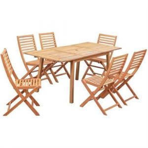 Ensemble repas de jardin 46 personnes Eucalyptus FSC Table e tensible 120 180 80 cm